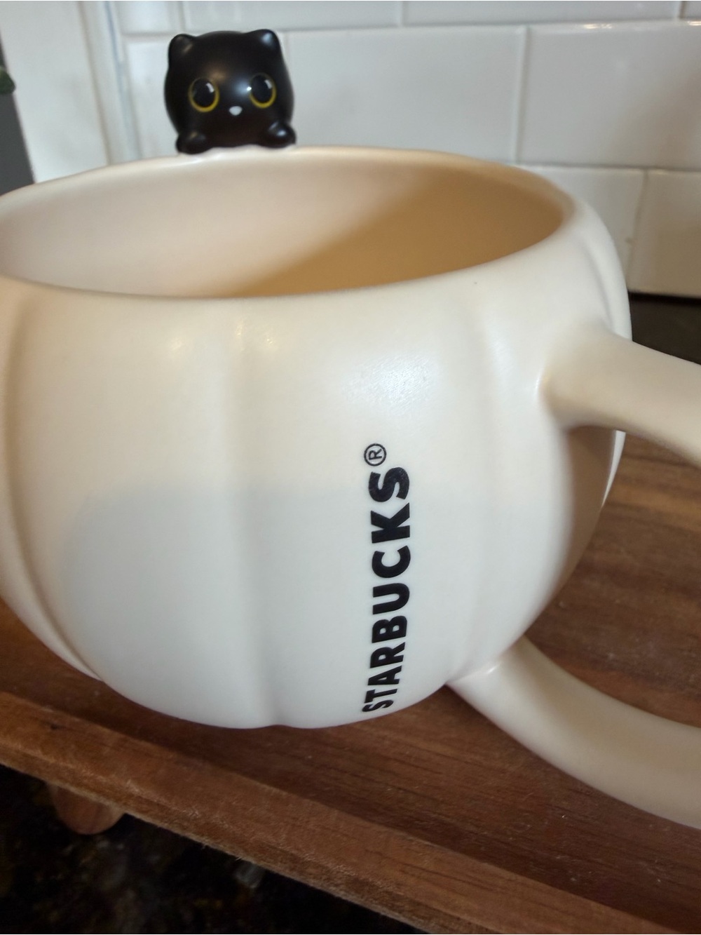 Starbucks Cream Pumpkin Mug with Black Cat Handle Accent - Picture 3 of 4
